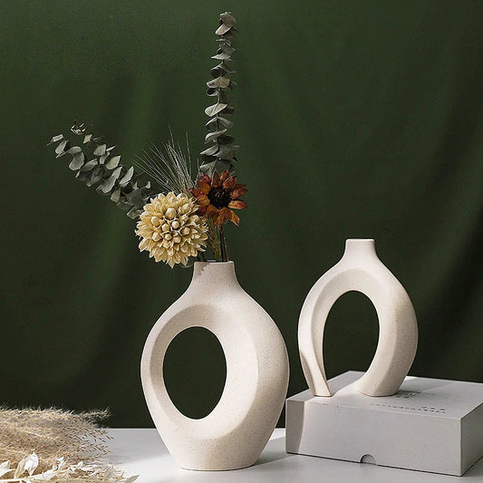 Nordic Ceramic Vase Set with Natural Pampas Grass