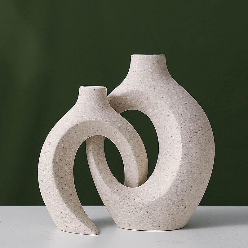 Nordic Ceramic Vase Set with Natural Pampas Grass