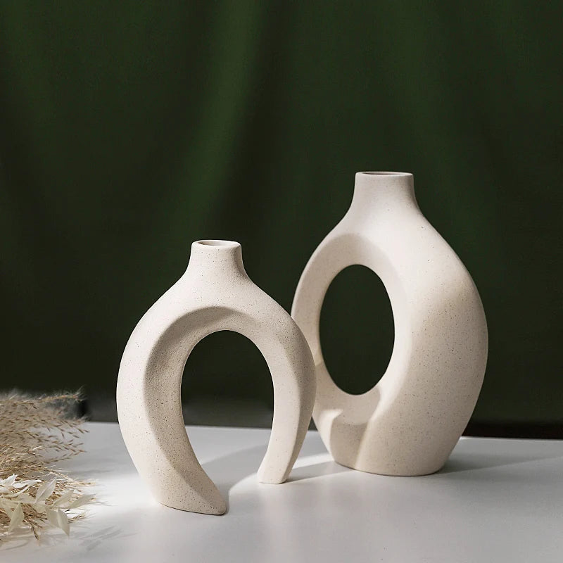 Nordic Ceramic Vase Set with Natural Pampas Grass