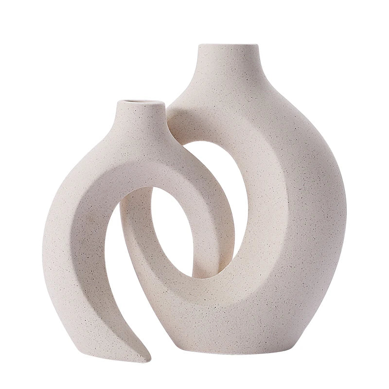 Nordic Ceramic Vase Set with Natural Pampas Grass